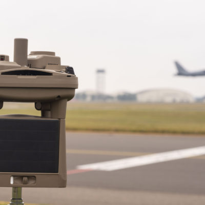micro weather sensor sits on the flight line Sept. 10, 2019, at RAF Mildenhall, England. The device is able to provide Airmen information on cloud height, cloud coverage, wind speed and direction, precipitation, lighting detection and atmospheric pressure. (U.S. Air Force photo by Airman 1st Class)