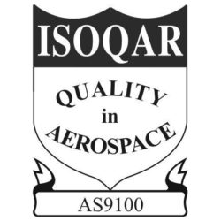 black-and-white badge signifying ISO AS9100 certification