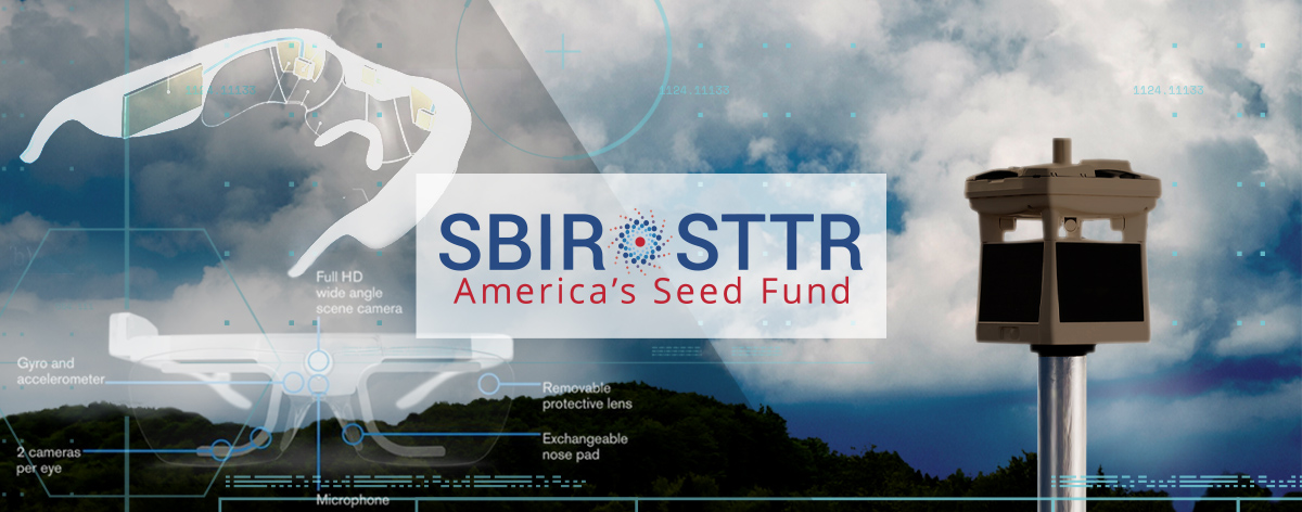 sbir and sttr logo in front of ar/vr goggles and a micro weather station