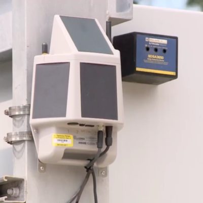 flood warning system mounted onto power station in mandeville, louisiana