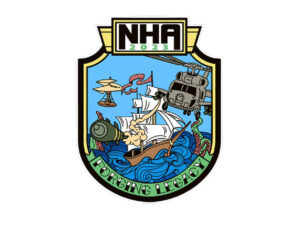 patch-like logo national helicopter association with words forging legacy at bottom
